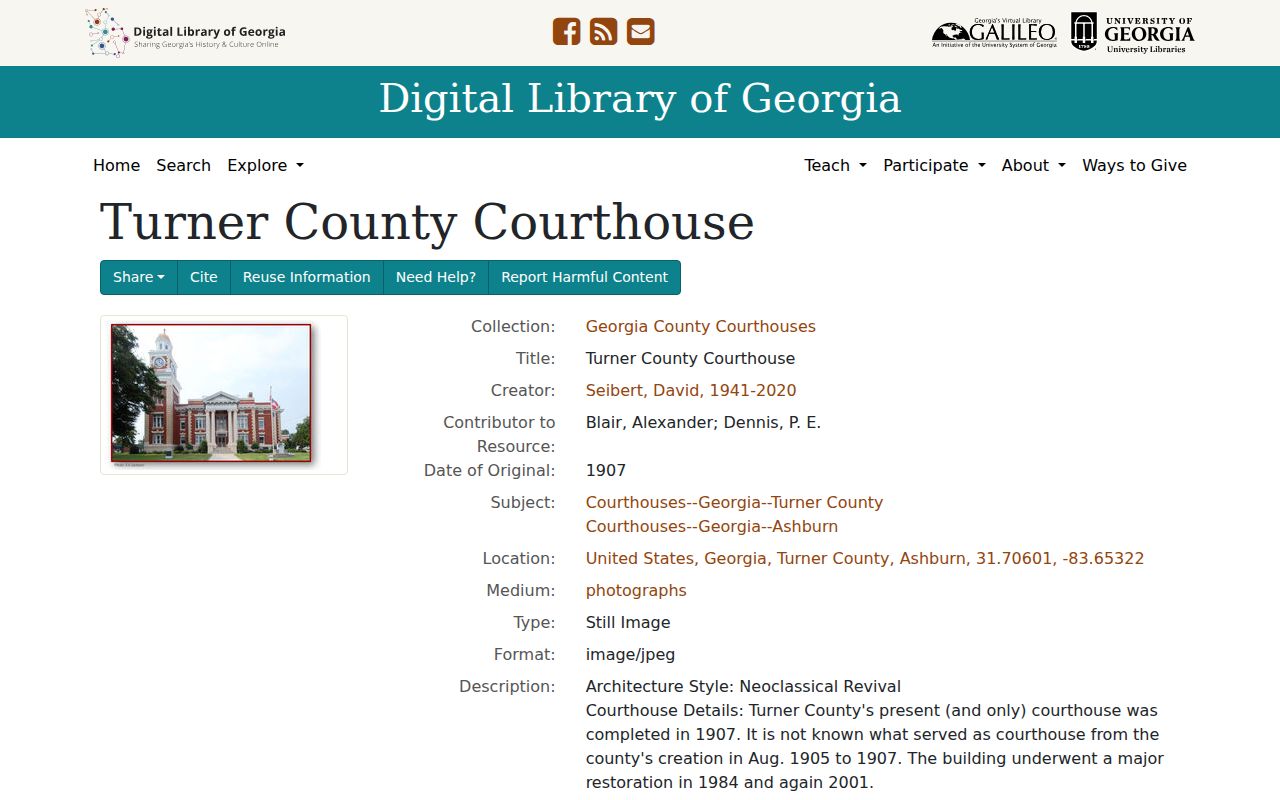 Historic Turner County courthouse and arrest warrant court context