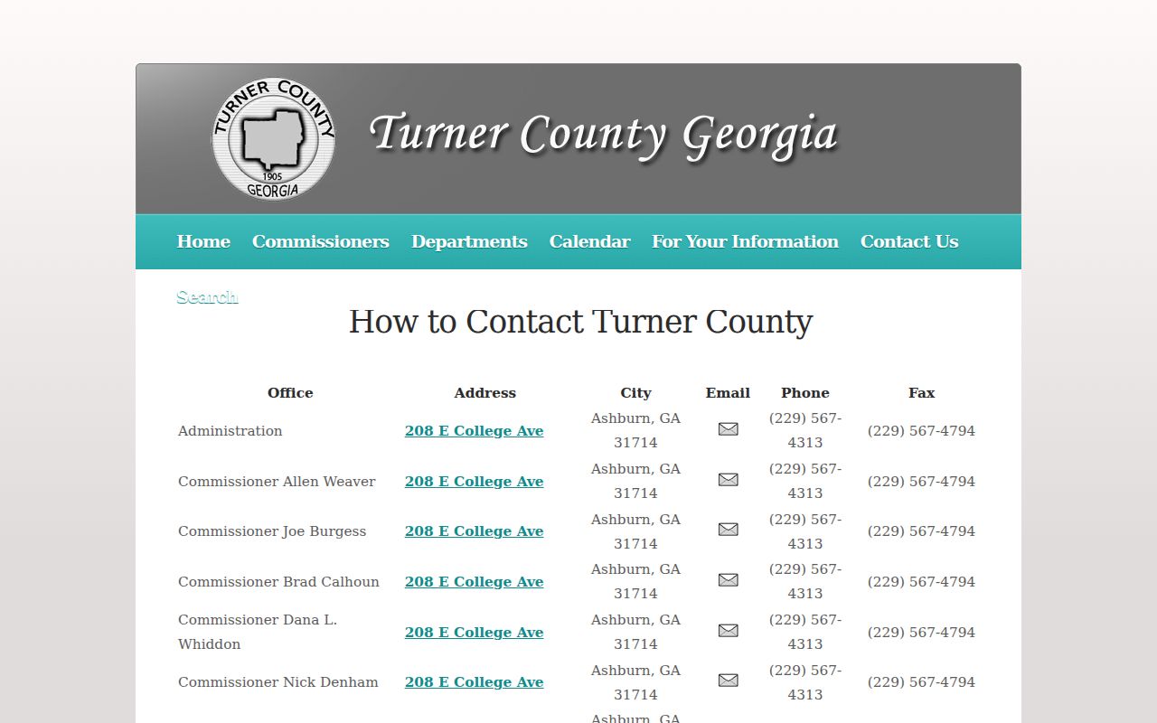 Turner County clerk court sheriff and jail contact directory